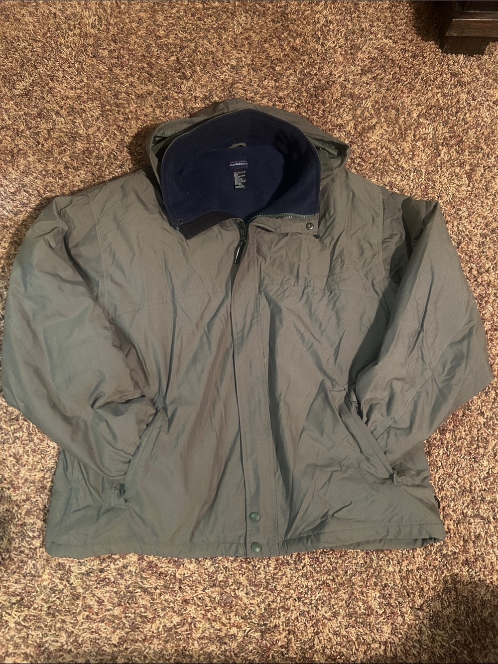 White Sierra Olive Green Hooded Jacket with Navy Lining